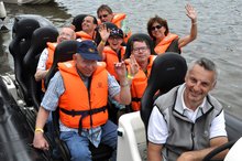 Motorboot Hoppetosse und Passagiere
